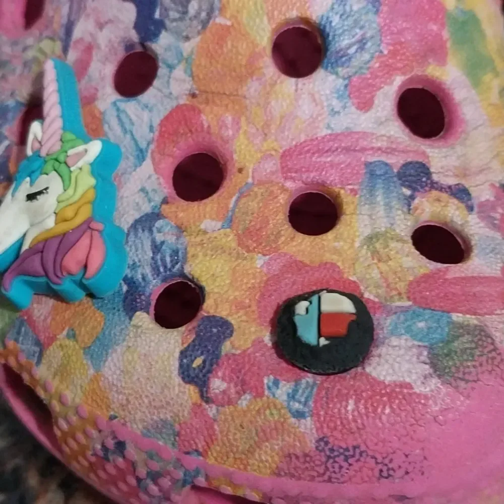 CROCS Kids Multicolor Clogs with Charms...Size 11...EUC